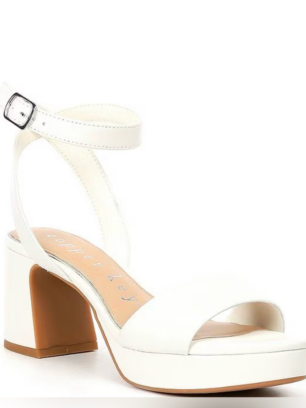 NWT Copper Key Women’s White Leather Platform Sandals with  Block Heel - Wedding
